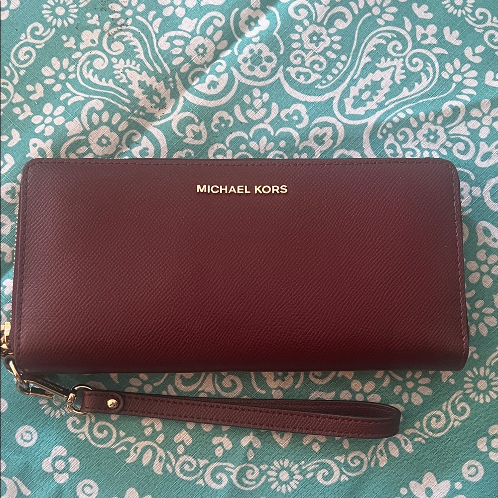 Michael Kors Burgundy Zip Wallet with Wristlet